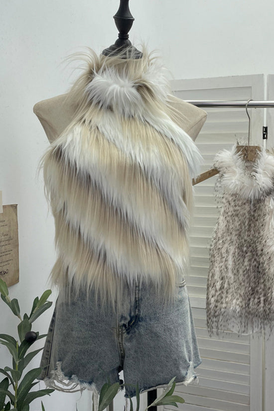 Faux Fur Sleeveless Halter Top