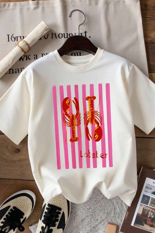 Striped Lobster Graphic T-Shirt