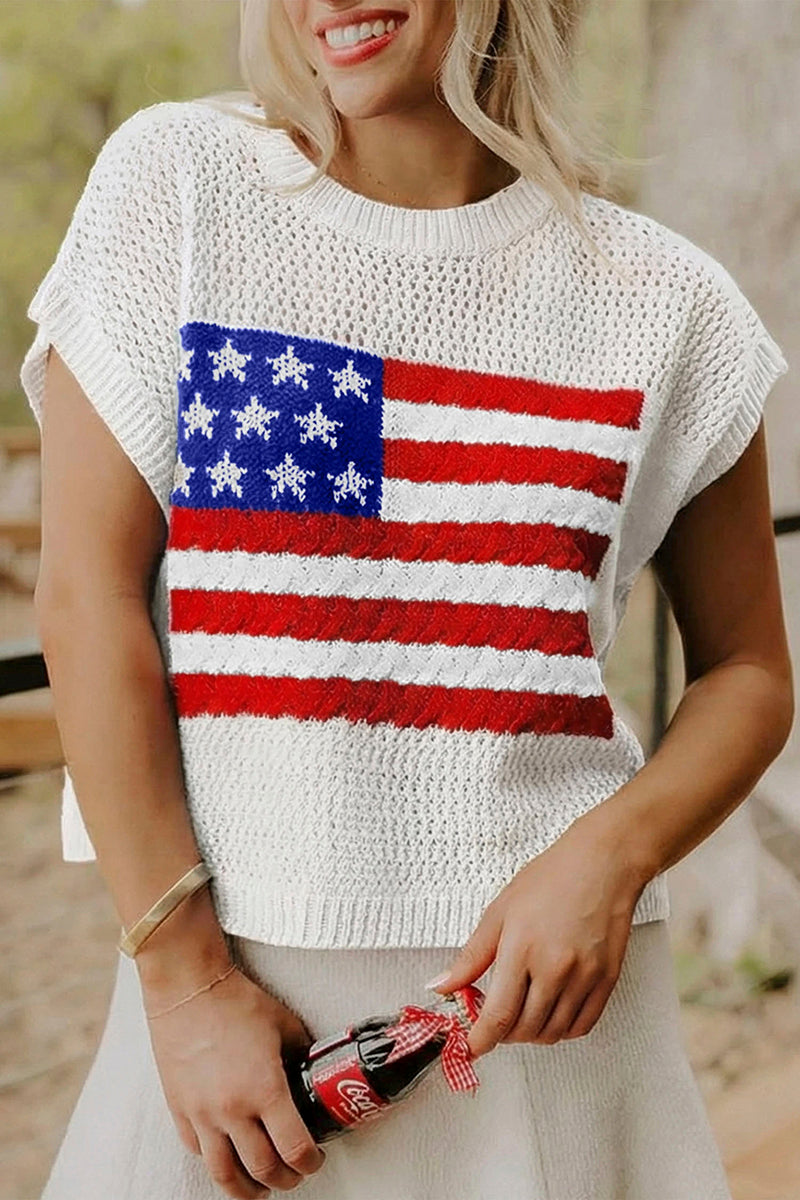 Flag Graphic Short Sleeve Sweater Top
