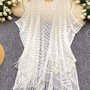 Fringe Open-Knit Cardigan