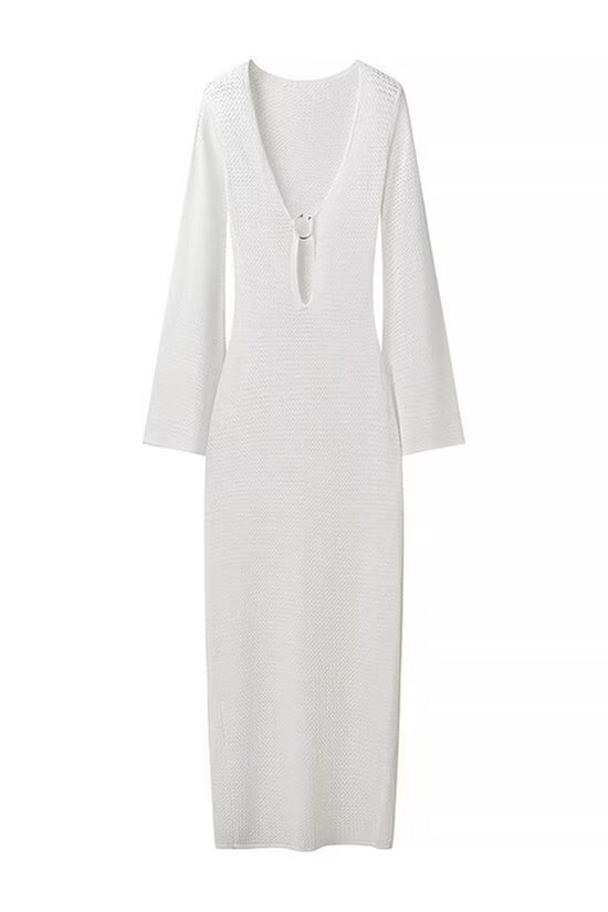 Deep V-Neck Long Sleeve Bodycon Dress