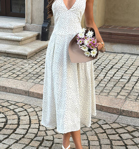 Polka Dot Sleeveless Halter Midi Dress