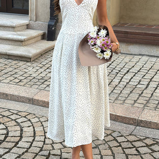 Polka Dot Sleeveless Halter Midi Dress