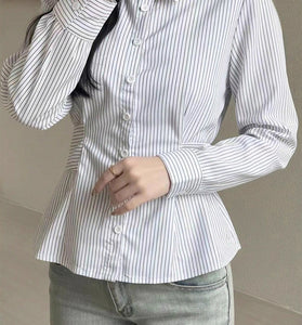 Stripe Pattern Button-Up Blouse