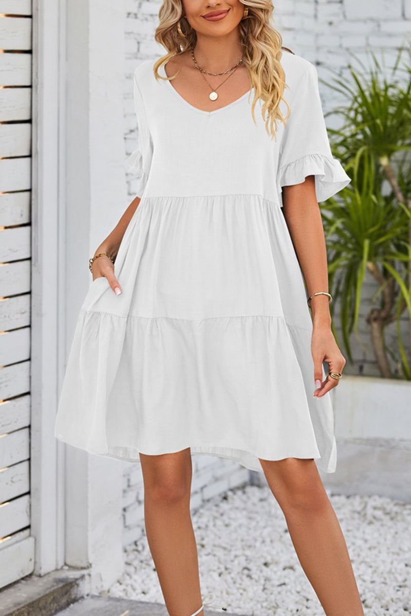 Tiered V-Neck Casual Dress