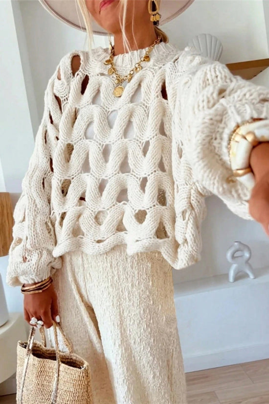 Open-Knit Balloon Sleeve Sweater