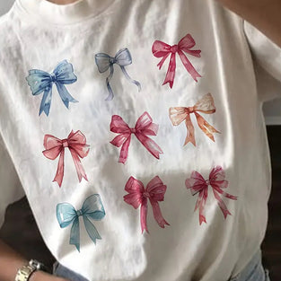 Bow-Print Casual T-Shirt