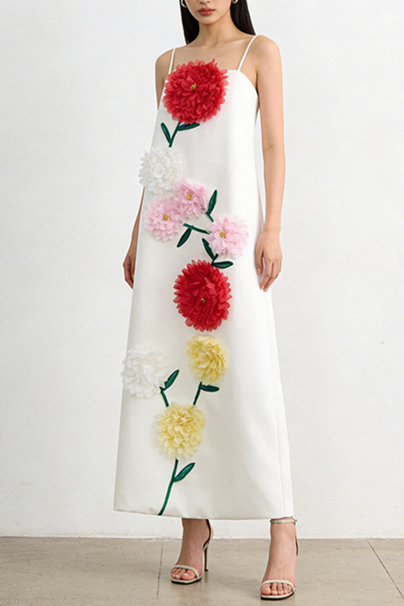 Floral Appliqué Sleeveless Casual Dress