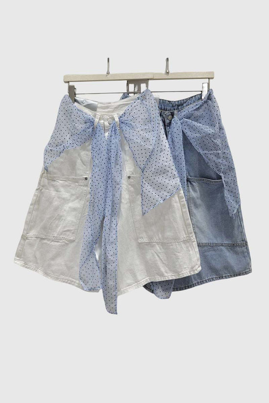 Denim Shorts with Polka Dot Detail