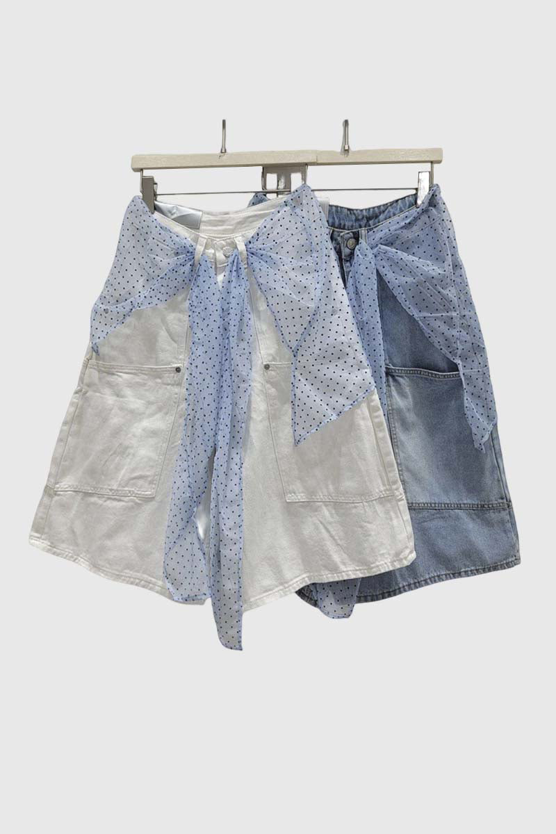 Denim Shorts with Polka Dot Detail