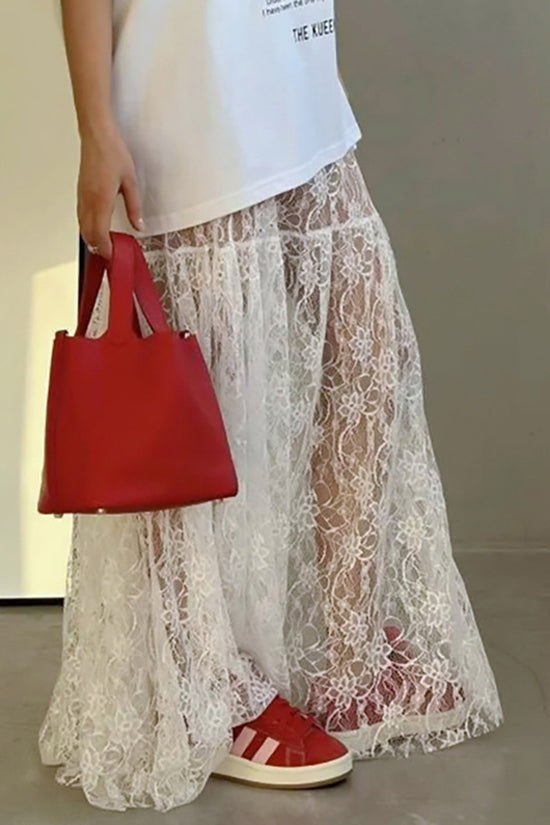 Elegant Lace Midi Skirt