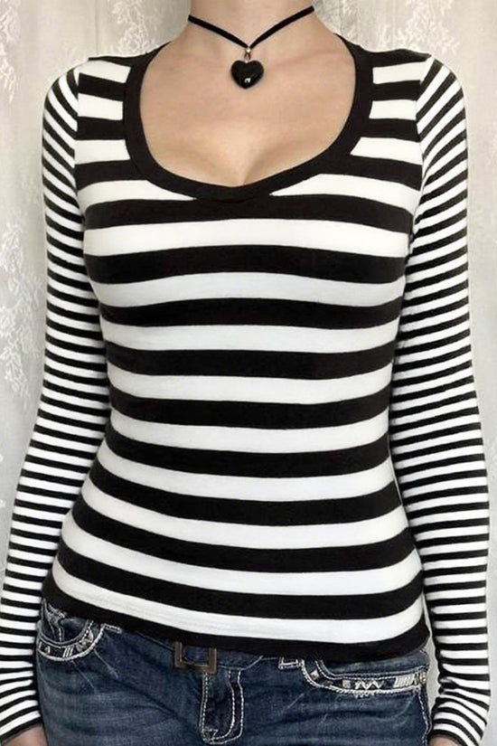 Striped Long Sleeve Scoop Neck Top