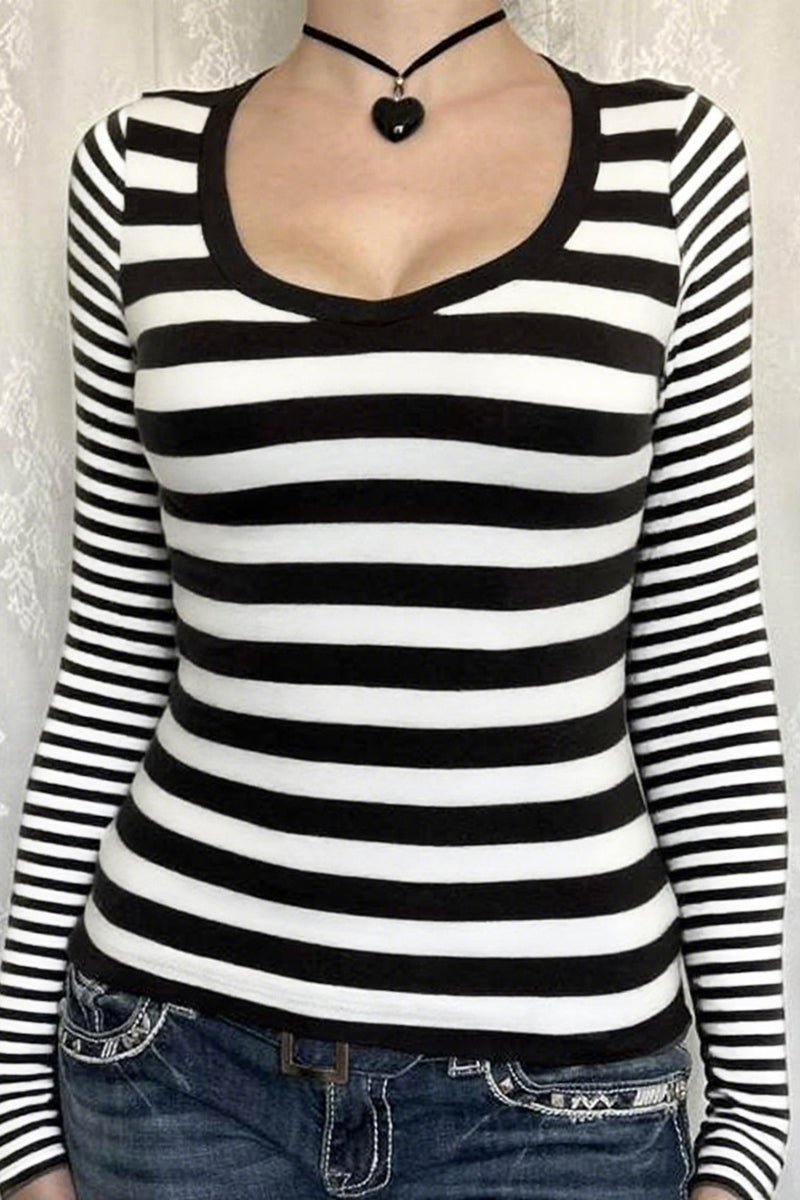 Striped Long Sleeve Scoop Neck Top