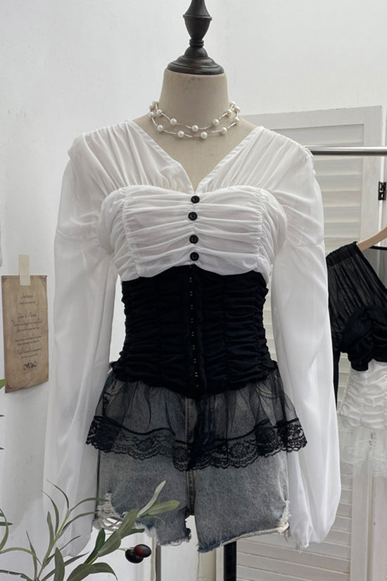 Ruched Button-Front Blouse