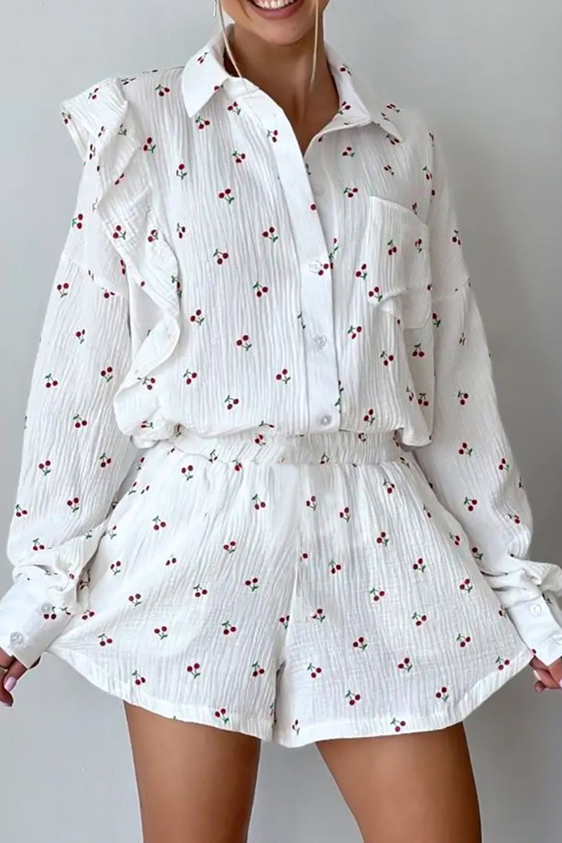 Cherry Print Button-Up Pajama Set