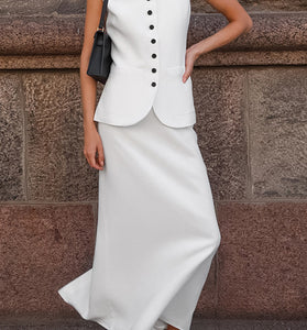 Buttoned Sleeveless Skirt Set
