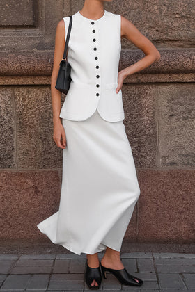 Buttoned Sleeveless Skirt Set