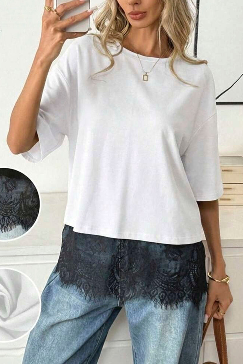 Lace Hem Short Sleeve T-Shirt