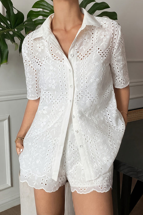 Eyelet Sleeveless Shorts Set