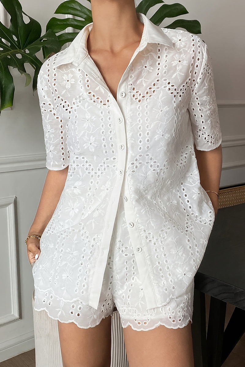 Eyelet Sleeveless Shorts Set