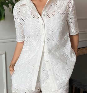 Eyelet Sleeveless Shorts Set