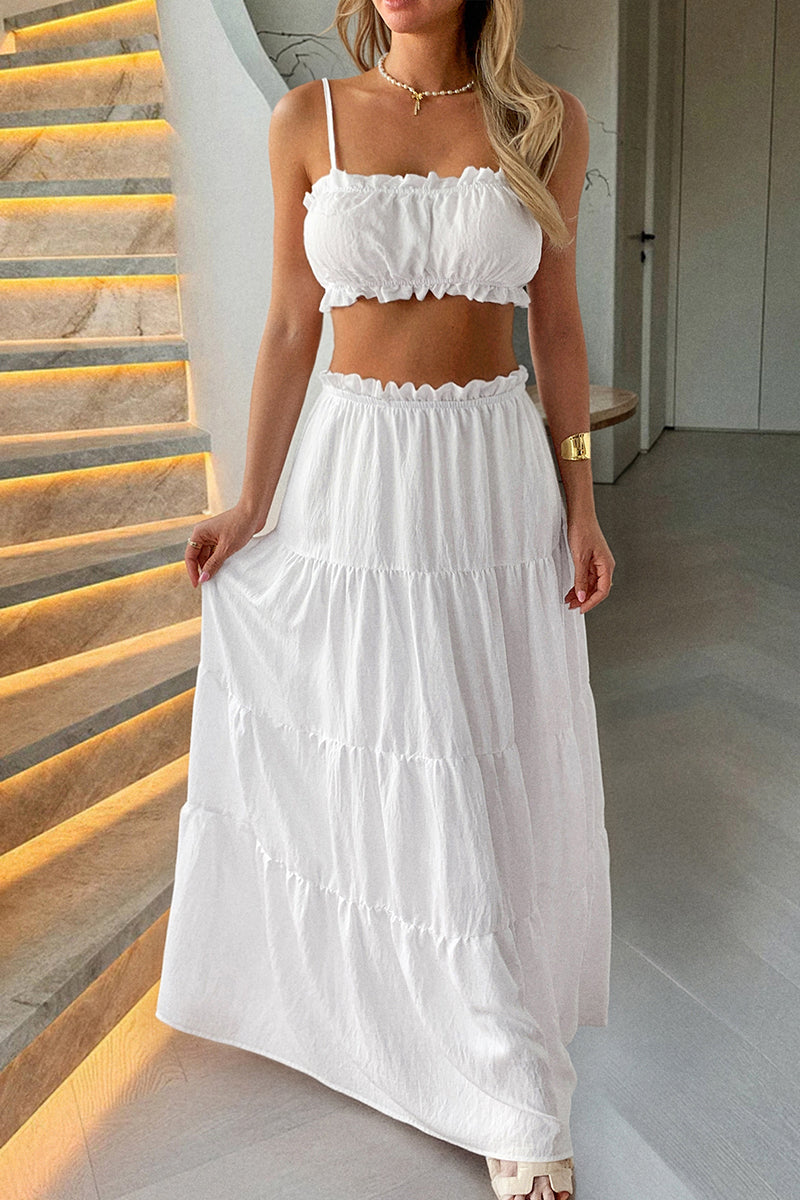 Scalloped Two-Piece Skirt Set with Crop Top