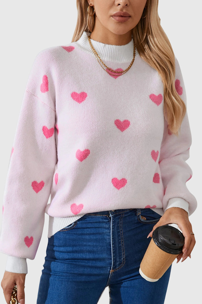 Heart Patterned Crew Neck Sweater