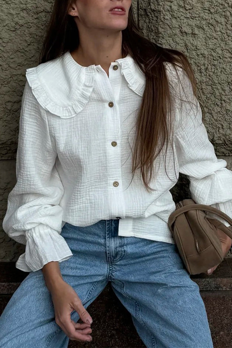Ruffled Collar Button-Up Blouse
