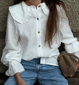 Ruffled Collar Button-Up Blouse
