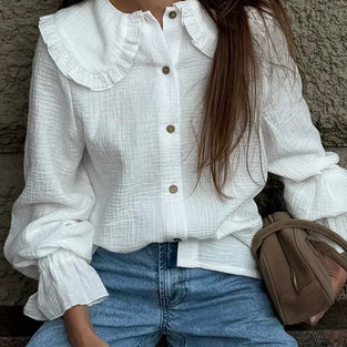Ruffled Collar Button-Up Blouse