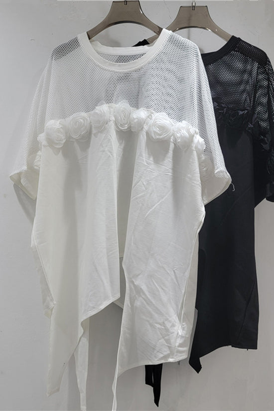 Mesh Rose Detail Oversized T-Shirt