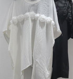 Mesh Rose Detail Oversized T-Shirt