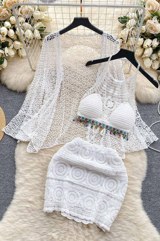 Crochet Three Piece Set with Fringe Detail