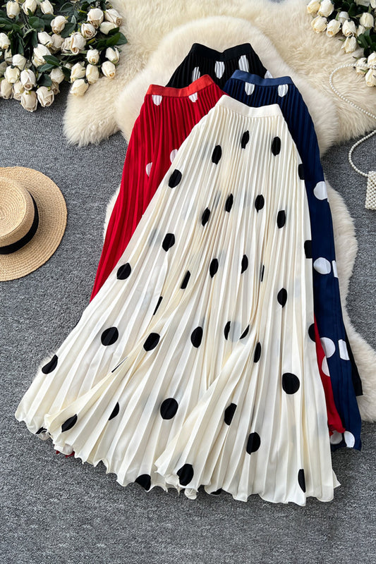 Polka Dot Pleated Midi Skirt