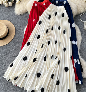 Polka Dot Pleated Midi Skirt