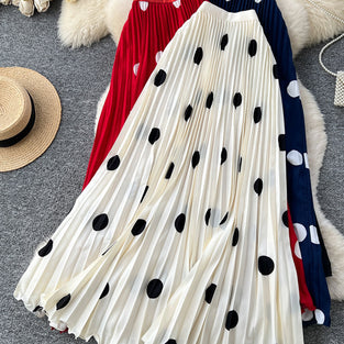 Polka Dot Pleated Midi Skirt