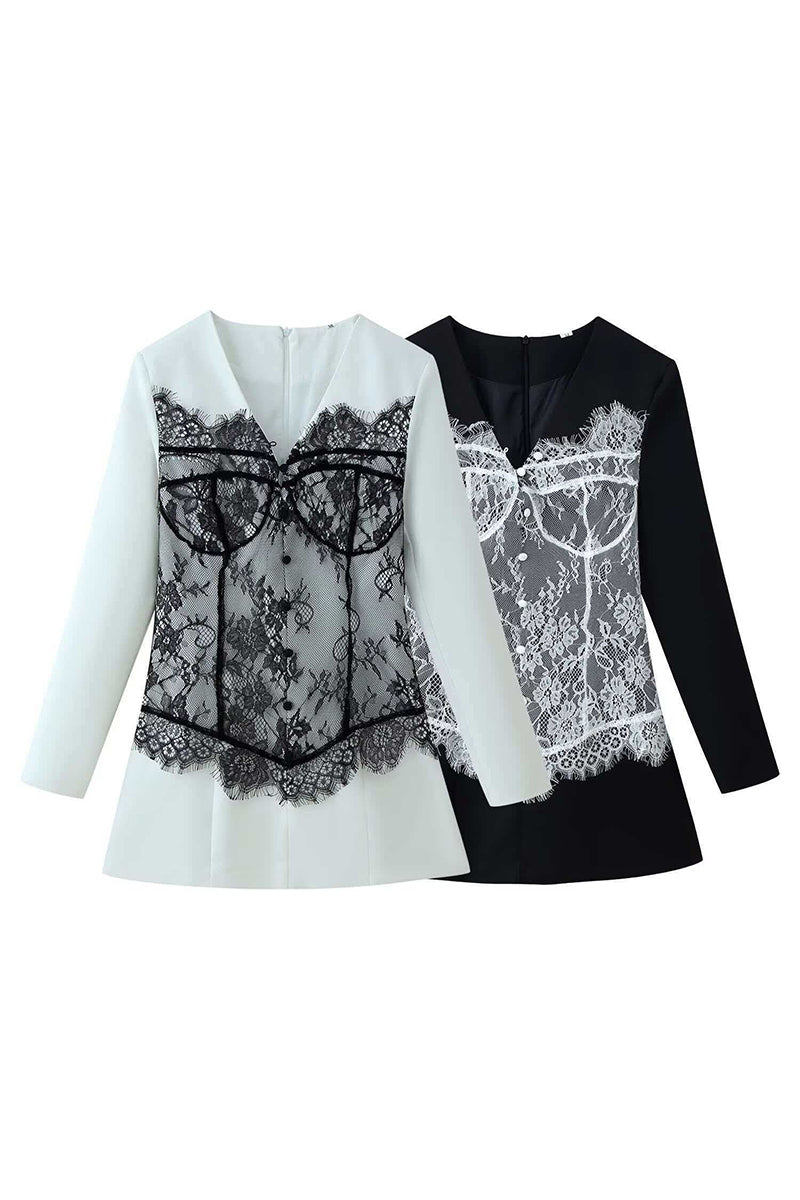 Lace Paneled Long Sleeve Casual Dress