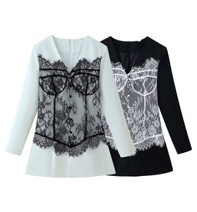 Lace Paneled Long Sleeve Casual Dress