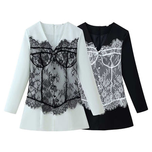 Lace Paneled Long Sleeve Casual Dress