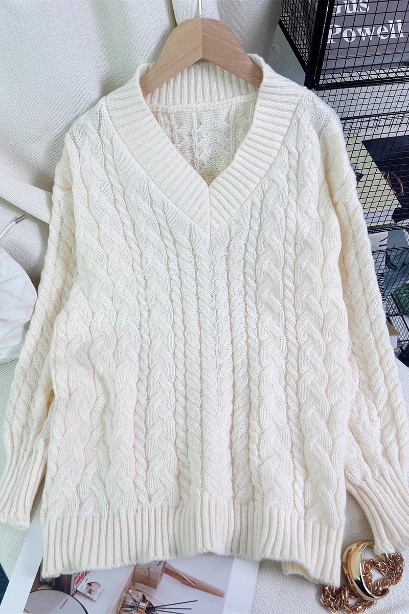 Cable Knit V-Neck Sweater