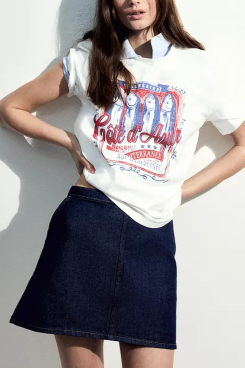 Graphic Print Short Sleeve Polo Tee