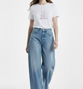 Little Dreamer Cat Embroidered T-Shirt