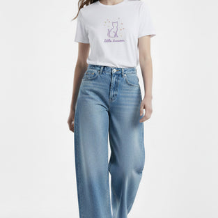 Little Dreamer Cat Embroidered T-Shirt