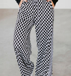 Checkerboard Drawstring Waist Casual Pants