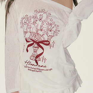 Off-Shoulder Print T-Shirt