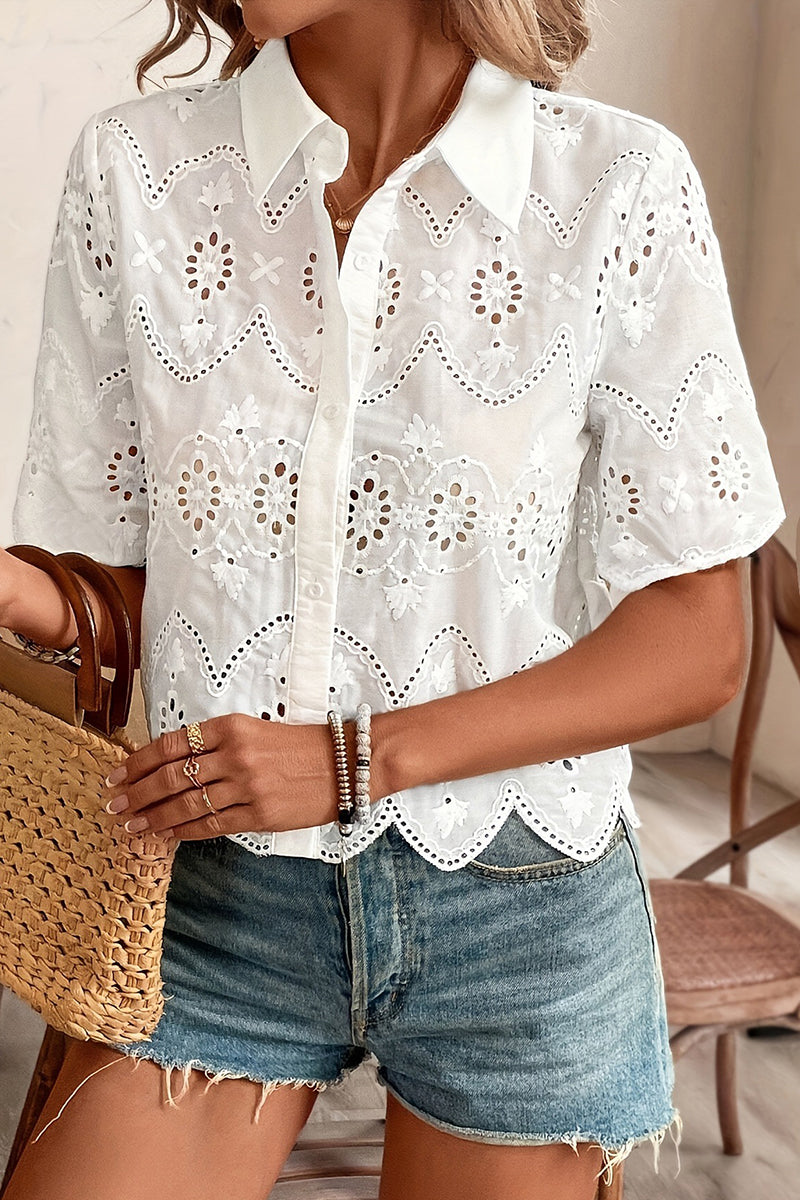 Cutout Lace Short Sleeve Blouse