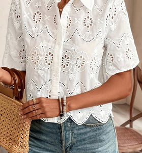 Cutout Lace Short Sleeve Blouse