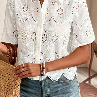 Cutout Lace Short Sleeve Blouse