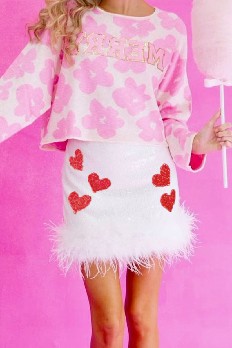 Sequined Heart Graphic Mini Skirt
