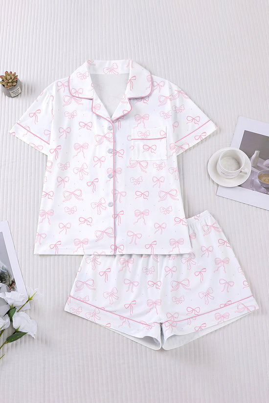 Bow Print Short Sleeve Loungewear Set